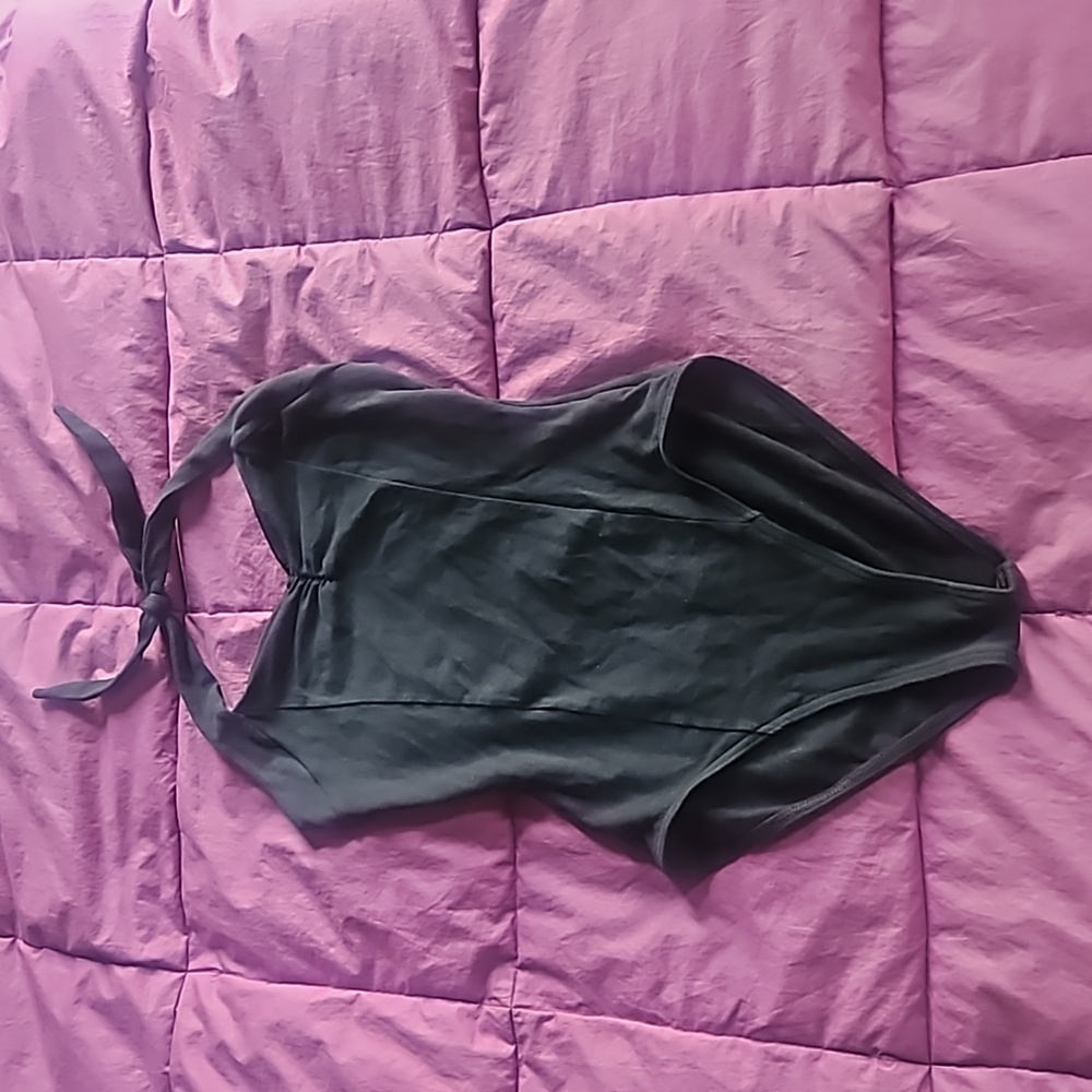 Black Capezio cotton blend halter leotard with princess seams size L